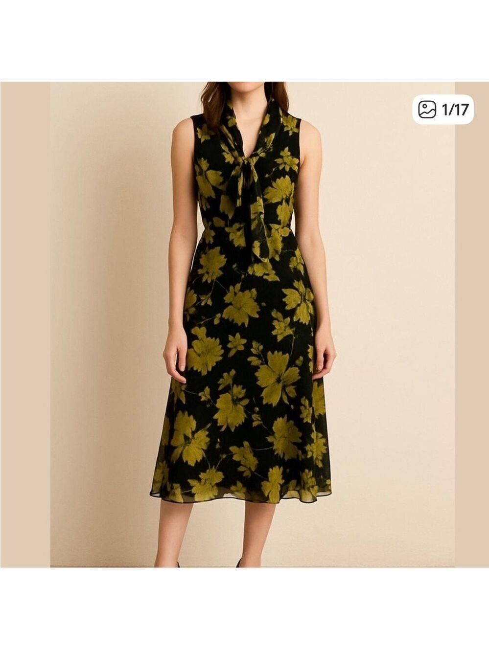 ADOLFO DOMINGUEZ fit and flare sleeveless dress back zip lined black green sz 6